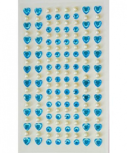 Стразы самоклеящиеся сердечки+жемчуг 152 шт, голубые