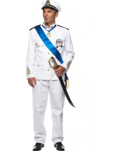 Белоснежный костюм морского капитана: брюки, китель, головной убор (Италия)