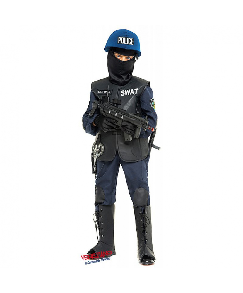 Детский костюм полицейского спецназа: комбинезон, жилетка, каска, накладки ...