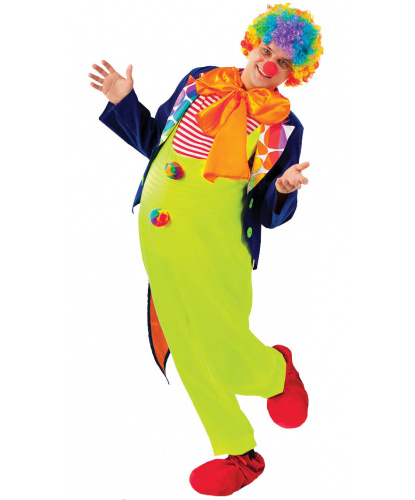 Взрослый костюм Клоун: комбинезон, фрак, ботинки, бант, нос, парик (Россия)