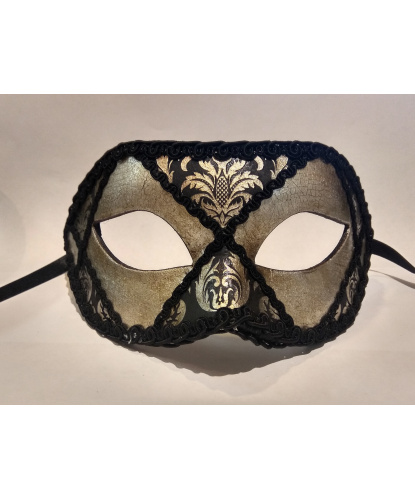 Венецианская светло-золотая маска с черным узором, мужская, папье-маше, тесьма (Италия)