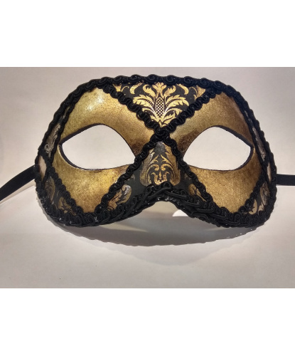Венецианская темно-золотая маска с черным узором, мужская, тесьма (Италия)