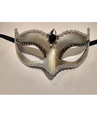 Венецианская маска Volpina, серебряная, стразы, папье-маше (Италия)