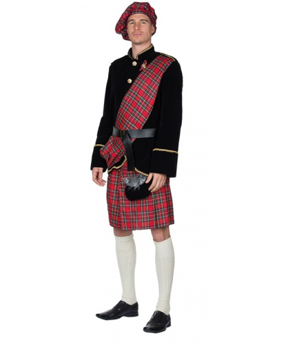 Взрослый костюм Шотландец: килт с сумкой, пиджак, пояс, головной убор (Германия)