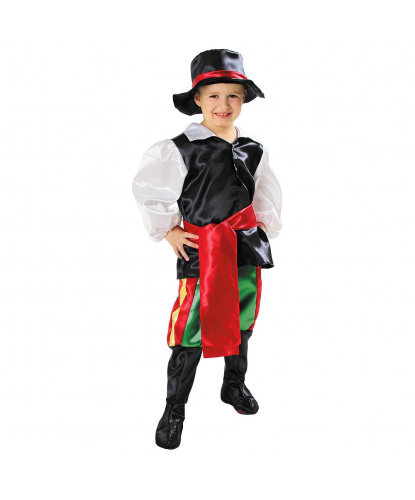 Польский национальный костюм для мальчика: брюки с накладками на обувь, рубашка, пояс, шляпа (Польша)