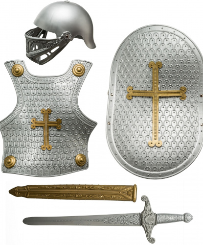 Набор рыцаря серый: доспехи, шлем, меч с ножнами,щит (Германия)