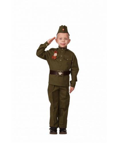Детский костюм Солдат. гимнастёрка, брюки, ремень, пилотка, значок с георгиевской лентой. Россия
