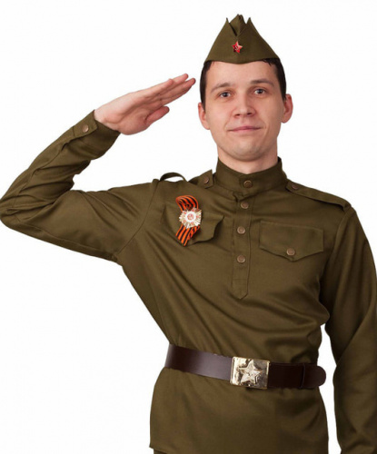 Карнавальный костюм Солдат: Гимнастерка, пилотка, георгиевская лента, пояс (Россия)