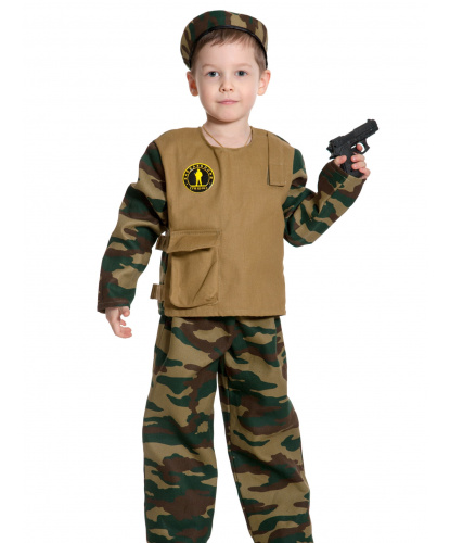 Детский костюм Спецназ с пистолетом: куртка, брюки, берет, пистолет (Россия)