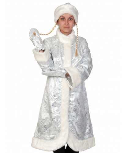 Новогодний костюм снегурочки: варежки,шапка с косами, шуба (Россия)