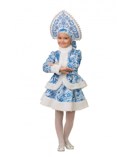 Детский костюм Снегурочка Гжель: кафтан, юбка, кокошник (Россия)