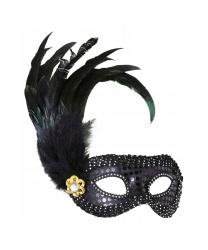 Черная маскарадная маска с перьями