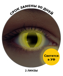 Линзы желтый кошачий глаз, светятся в УФ