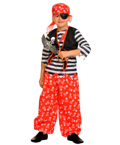 Детский костюм Пират Роджер: тельняшка с жилеткой, бандана, брюки, сабля, наглазник (Россия)
