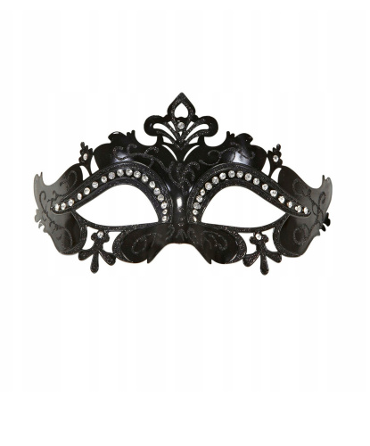 Черная маска на бал-маскарад, пластик, блестки (Италия)