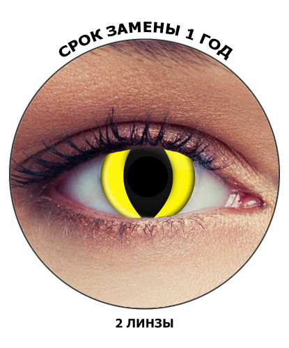 Линзы жёлтый кошачий глаз, без диоптрий, срок ношения 1 год (Великобритания)