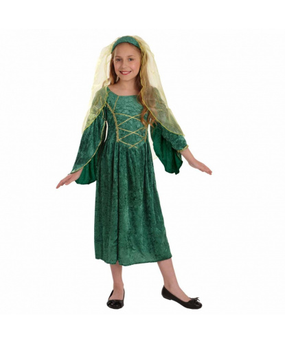 Костюм средневековой принцессы (зеленый): платье, головной убор (Великобритания)