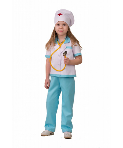 Костюм Медсестра: убашка, штаны, шапочка, фонендоскоп, очки (Россия)