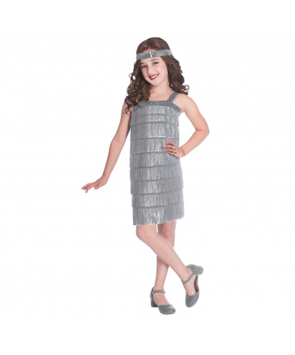 Детское платье Флеппер серебряное: платье, головной убор (Германия)