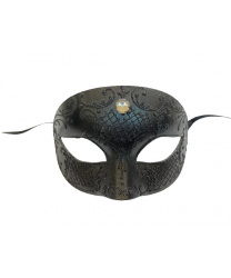 Венецианская  черная маска с серебряным напылением и стразами