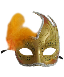 Карнавальная маска ассиметричная с оранжевыми перьями