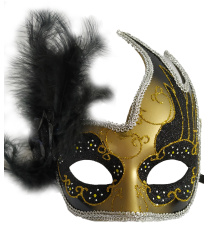 Карнавальная маска ассиметричная с черными перьями
