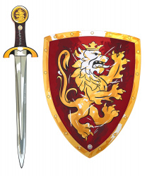 Красный щит и меч рыцаря "Золотой лев"
