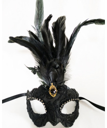 Венецианская маска в стиле Коломбина с перьями