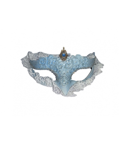 Венецианская маска Volpina, голубая с кружевом, папье-маше, стразы, кружево (Италия)