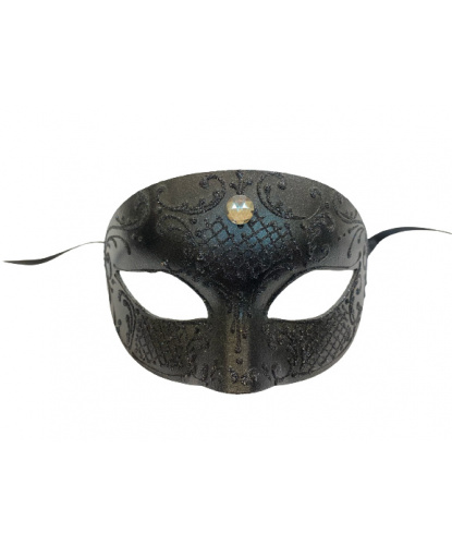 Венецианская черная маска с серебряным напылением и стразами, папье-маше, стразы, блестки (Италия)