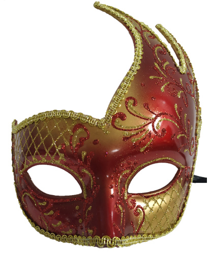 Красная ассиметричная маска, пластик, блестки (Италия)