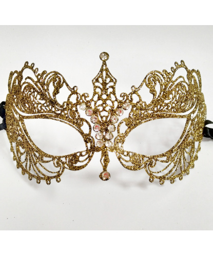 Карнавальная маска EIFEL золотая, металл, стразы, блестки (Италия)