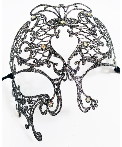 Металлическая маска с серебряными блестками Phantom, металл, стразы, блестки (Италия)