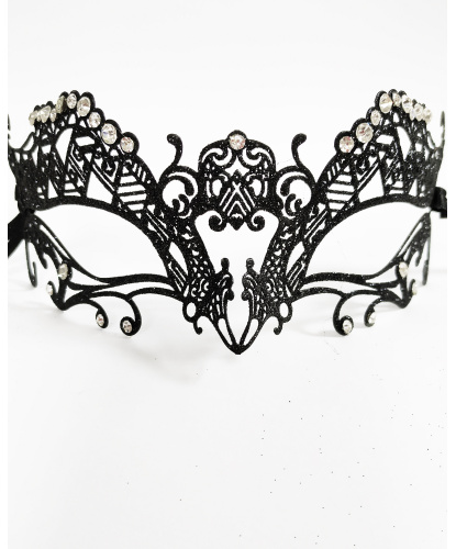 Карнавальная маска черного цвета с блестками, металл, стразы, блестки (Италия)