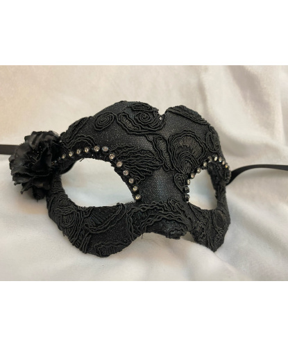 Черная маска Fiore с тиснением, пластик, ткань, стразы (Италия)