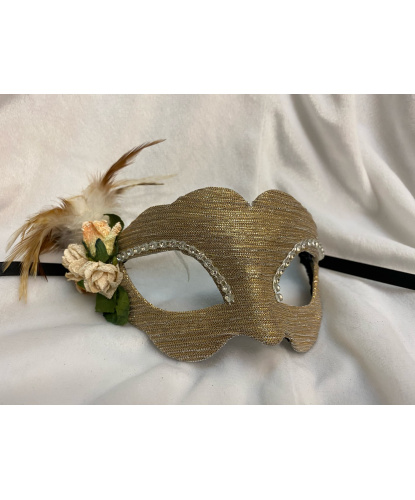 Венецианская маска бежевых оттенков, перья, папье-маше, стразы (Италия)