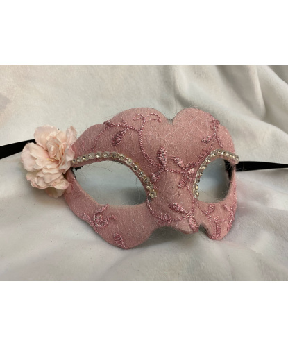 Розовая маска Fiore, папье-маше, ткань, стразы (Италия)
