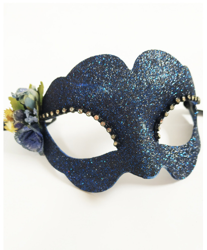 Синяя венецианская маска с цветком Fiore, папье-маше, стразы, блестки (Италия)