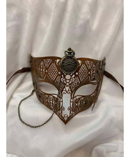 Венецианская маска Steampunk с часами (бронзовая), металл (Италия)