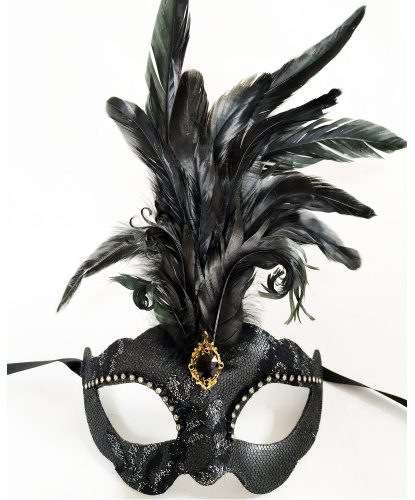 Венецианская маска Civetta Ric. Ciuffo с пером, перья, папье-маше, ткань