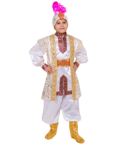 Детский костюм Султана: Рубашка, кафтан, брюки с имитацией обуви, пояс, тюрбан (Россия)