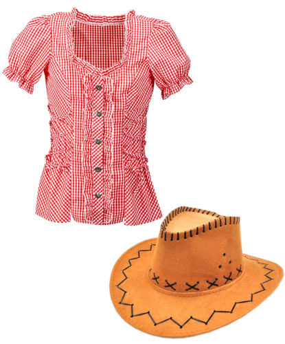 Женский набор ковбоя (красно-белая рубашка и шляпа): рубашка, шляпа (Германия)