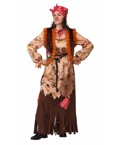 Карнавальный костюм Баба-Яга: юбка, блузка, жилетка с горбом, косынка, нос (Россия)