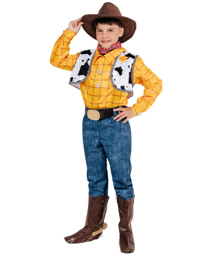 Детский костюм Ковбой Вуди: рубашка, брюки, пояс, жилет, сапоги, бандана, шляпа (Россия)