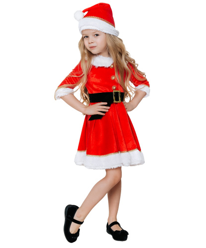Детский костюм Мисс Санта: платье, ремень, колпак (Россия)