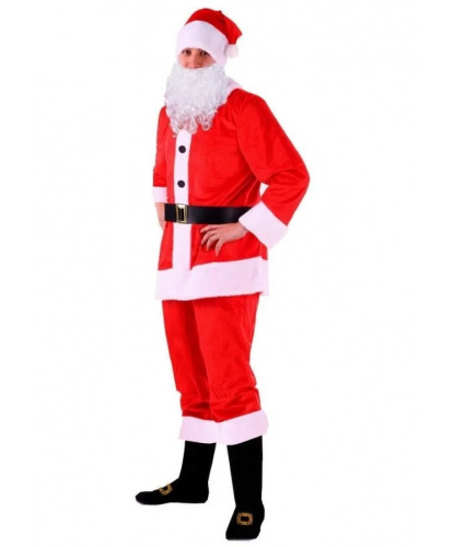 Взрослый костюм Санта-Клаус: рубашка, ремень, брюки с накладками на обувь, колпак (Россия)