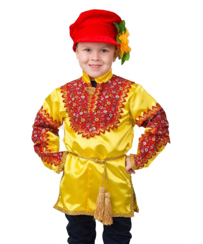 Карнавальный комплект Мирослав, желтый: рубаха, пояс, картуз (Россия)