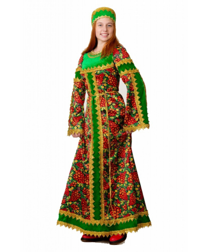 Карнавальный костюм Сударыня, зеленая: платье, кокошник (Россия)