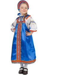 Детский сарафан "Василиса" синий из атласа