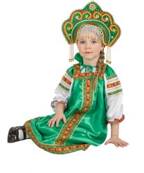 Детский сарафан "Василиса" зеленый из атласа